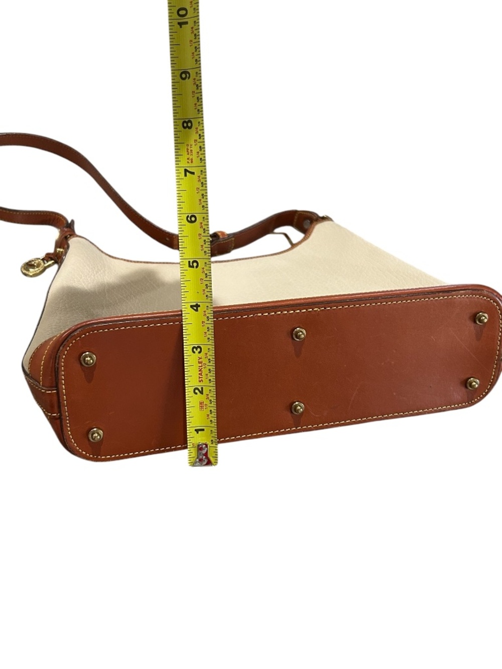 Vintage Dooney & Bourke Hobo Bag Cream Pebbled Leather Tote Bucket Top Zip - Picture 11 of 16